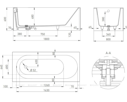 Ванна из искусственного камня Salini Fabia 180x80 102612M