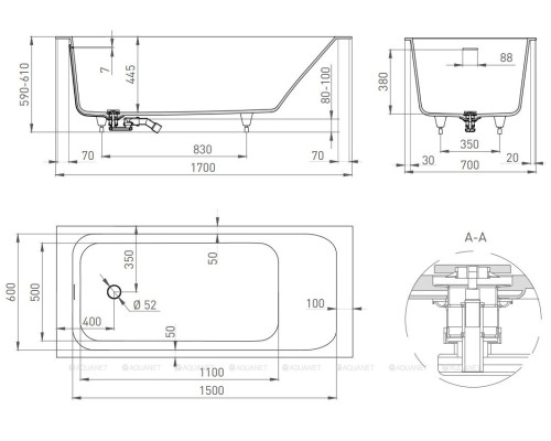 Ванна из искусственного камня Salini Orlando 170x70 102121M