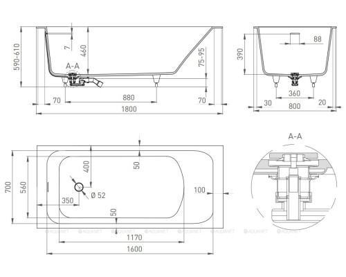 Ванна из искусственного камня Salini Orlando 180x80 102122M