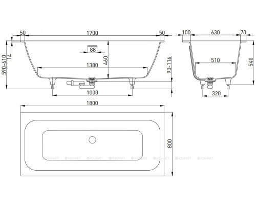 Ванна из искусственного камня Salini Orlando Axis Kit 180x80 103322M