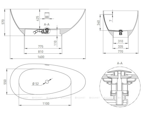 Ванна из искусственного камня Salini Paola 160x77 101511G