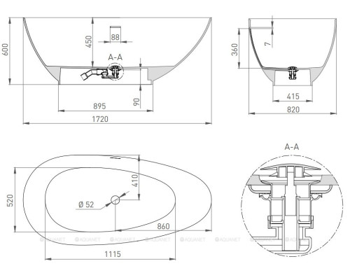 Ванна из искусственного камня Salini Paola 172x82,5 101512G