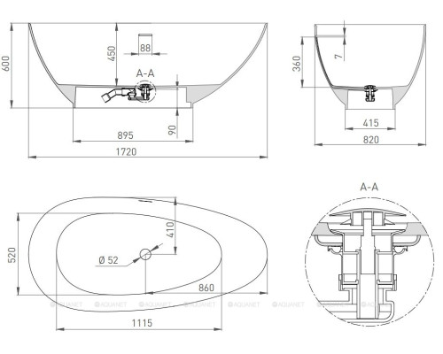Ванна из искусственного камня Salini Paola 172x82,5 101512SM