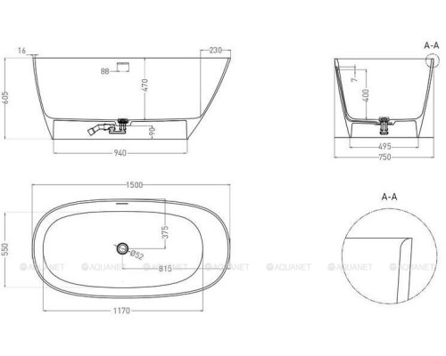 Ванна из искусственного камня Salini Sofia 150x75 102528M