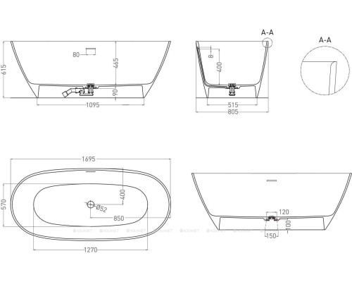 Ванна из искусственного камня Salini Sofia S-Sense 170x80 102516G