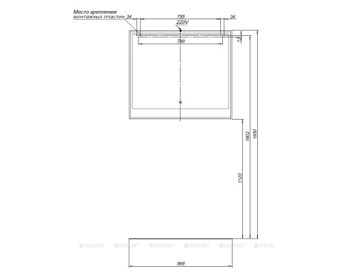Зеркало Aquanet Милан 100 дуб рошелье