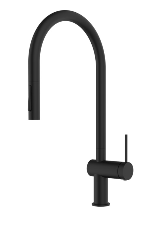 Смеситель для кухни AQUAme Cucina с выдвижным U-изливом черный матовый AQM9901MB