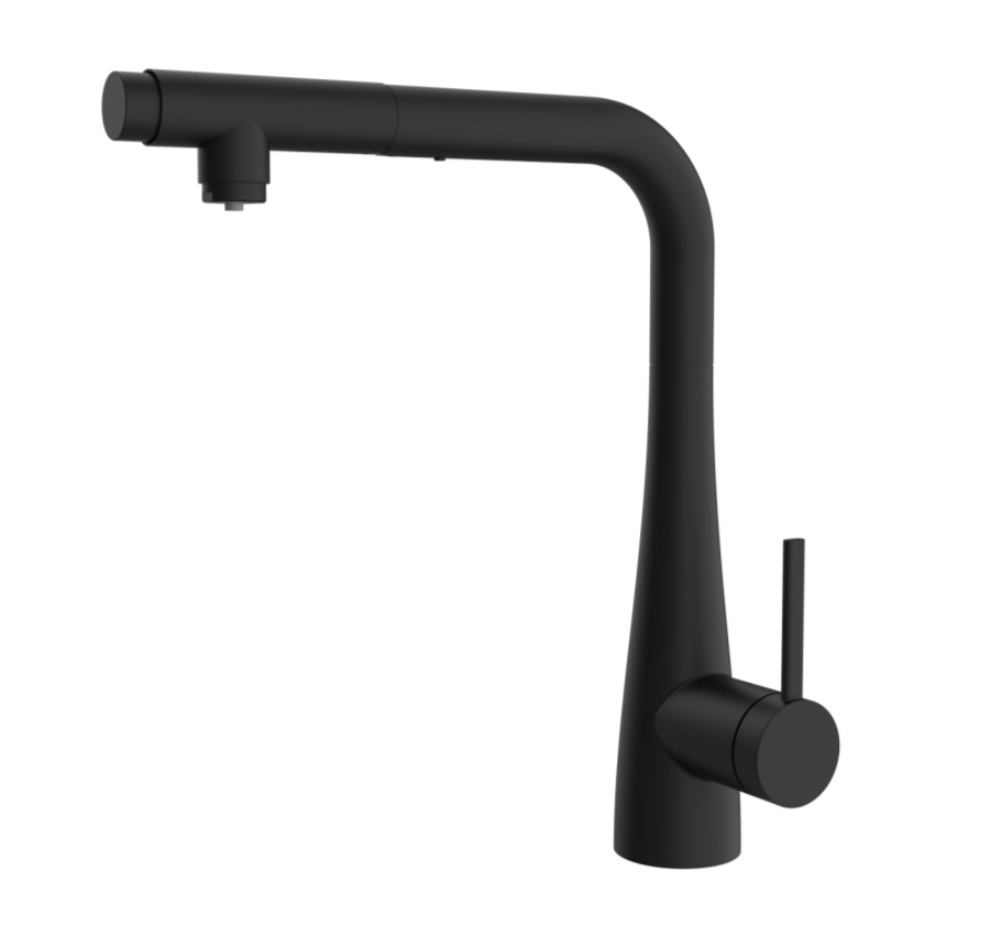 Смеситель для кухни AQUAme Cucina с выдвижным L-изливом черный матовый AQM9902MB