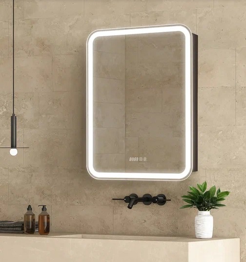 Зеркальный шкаф AQUAme Фиджи 600х800 мм левый антрацит с часами AQM9204