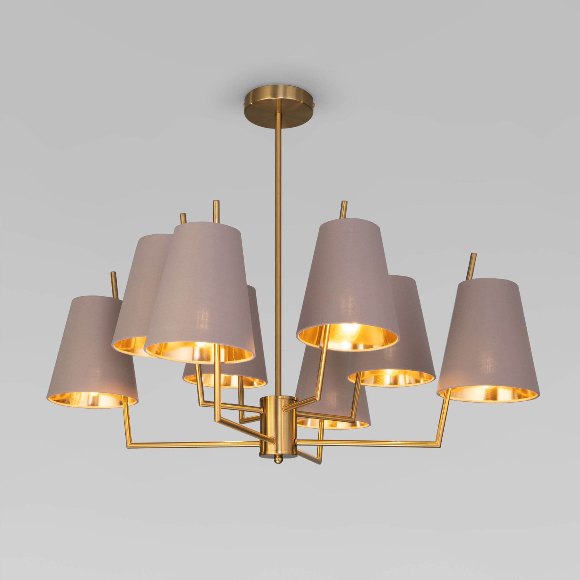 Умная потолочная люстра с тканевыми абажурами 60173/8 латунь