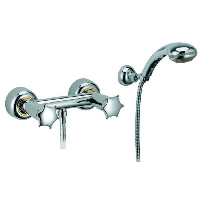 Смеситель для душа с душевым комплектом Daniel Miss настенный хром/золото MI4433A cr/do