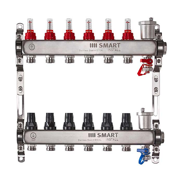 Комплект коллекторов Smart Install с расходомерами и термостатическими клапанами 1 x 3/4 EK 2 выхода 53102S