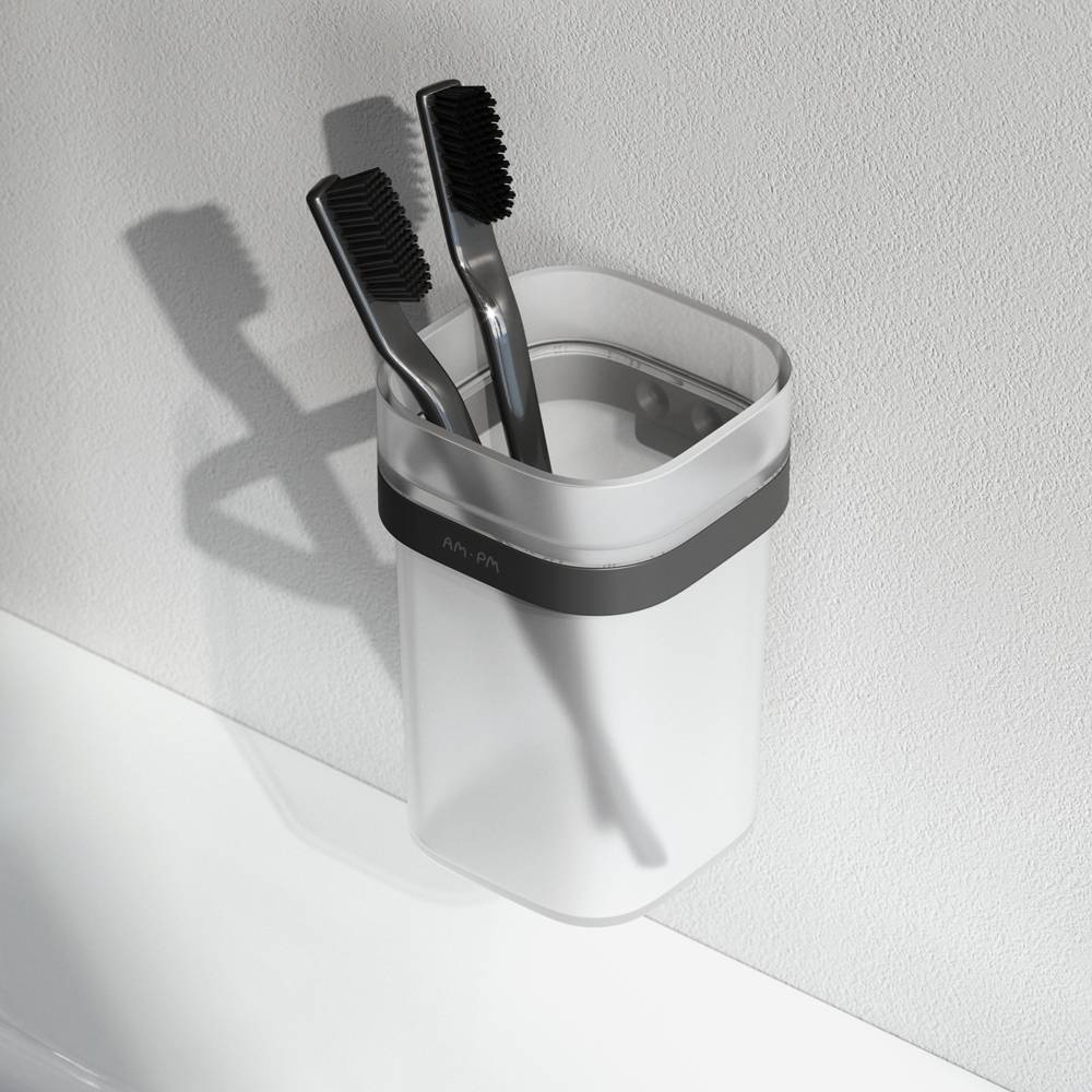 Стакан стеклянный с держателем AM.PM Func настенный черный A8F34322