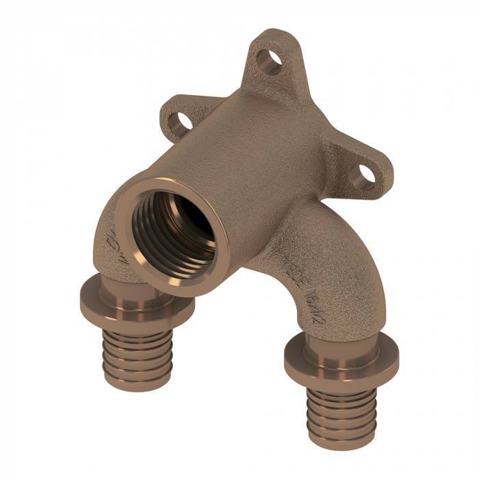 Тройник угловой Viega Sanpress с настенным креплением 20х1/2х20 мм бронза 708626