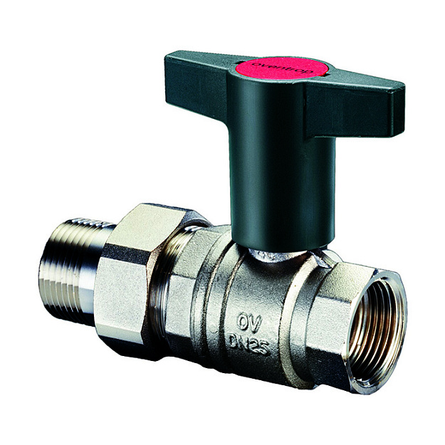 Кран шаровой Oventrop Optibal DN32 PN20 ВР с накидной гайкой и черной рукояткой 1075710