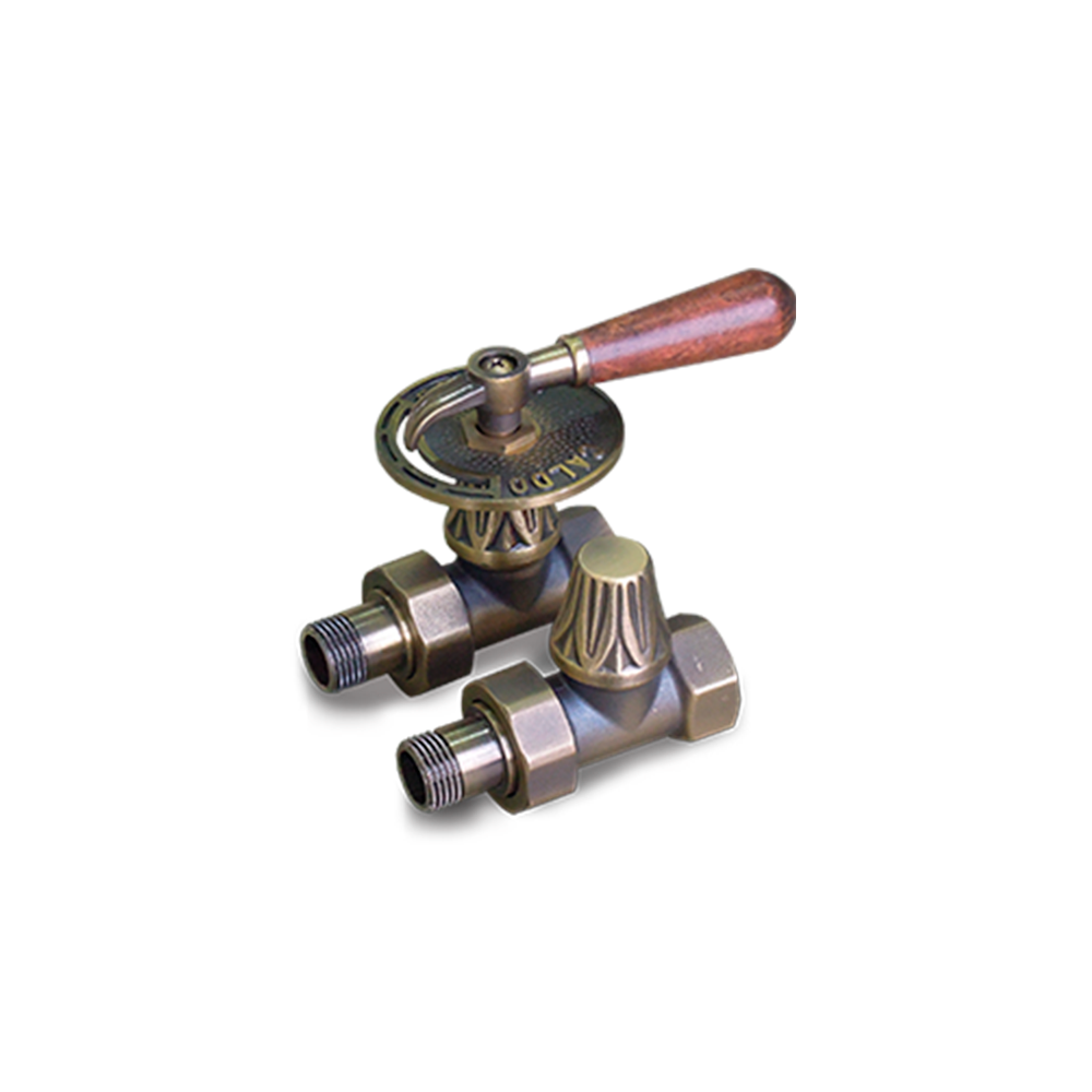 Комплект вентилей прямых EXEMET для чугунных радиаторов с деревянной ручкой 1/2 темная бронза 0320-1057S000