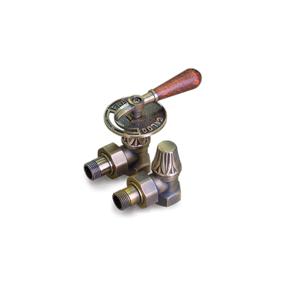 Комплект вентилей угловых EXEMET для чугунных радиаторов с деревянной ручкой 1/2 BGL-1057