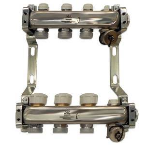 Коллекторный блок Gekon 1 x 3/4 3 выхода из нержавеющей стали с расходомерами GK 73103