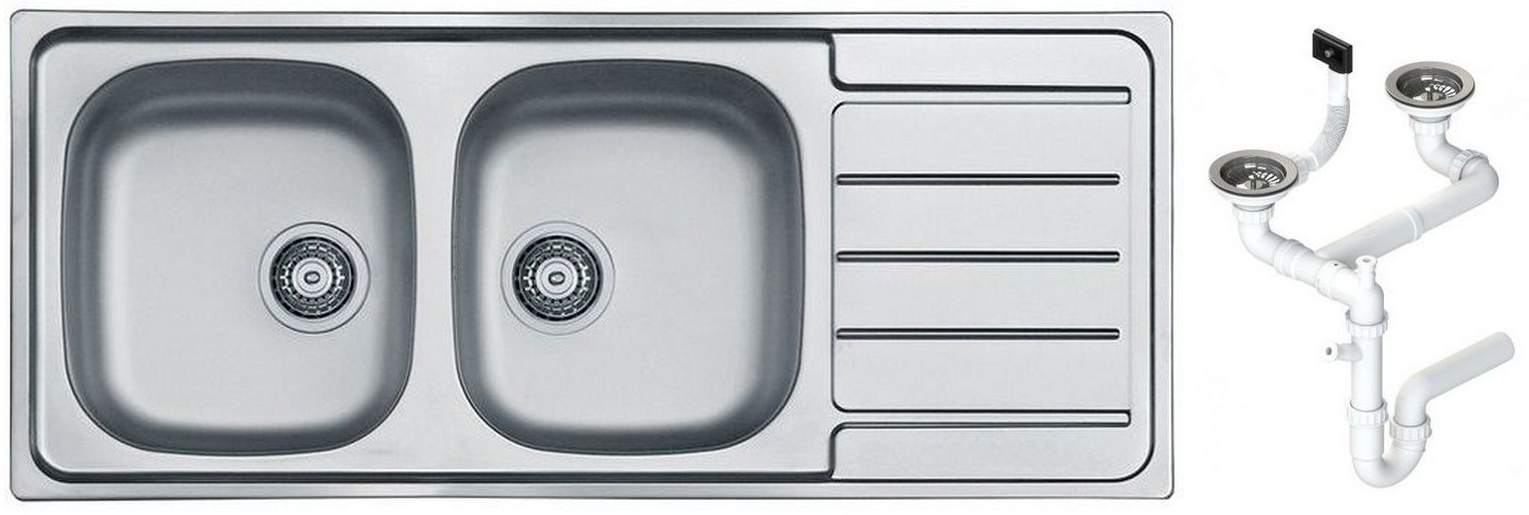 Мойка кухонная Alveus Line 100 врезная 2 чаши 1160х500х150 мм с сифоном 1087978