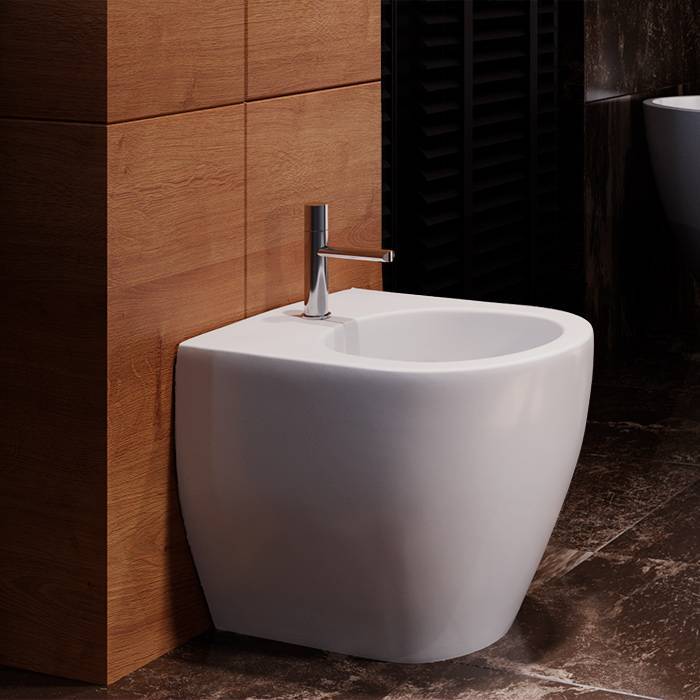 Биде напольное приставное Kerasan Flo 48 см 1 отверстие белое 312701