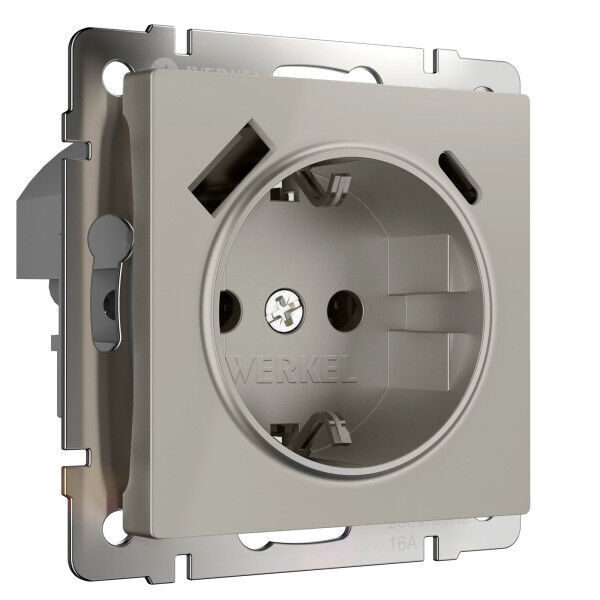 Розетка с заземлением, шторками и USB тип A+C (дымчатый) W1271704