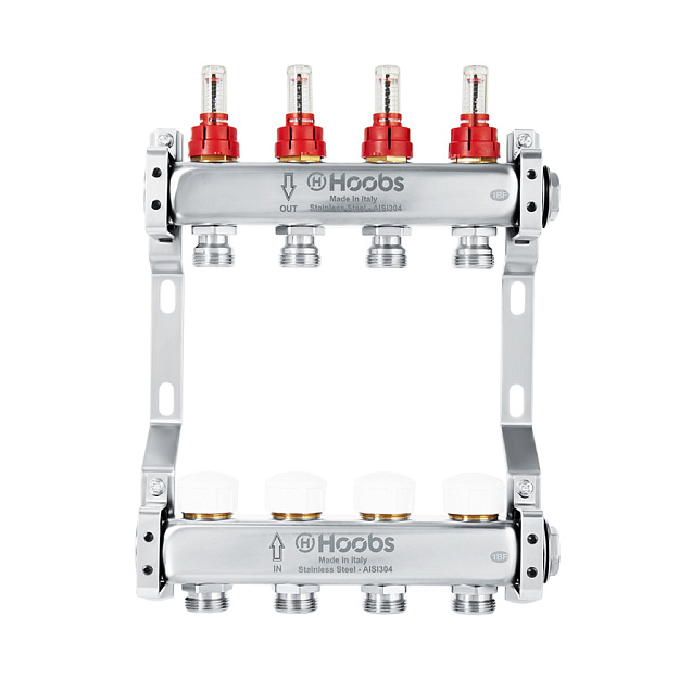 Комплект коллекторов Hoobs из нержавеющей стали с расходомерами 1 x 3/4 2 выхода HB-INCRK-804502