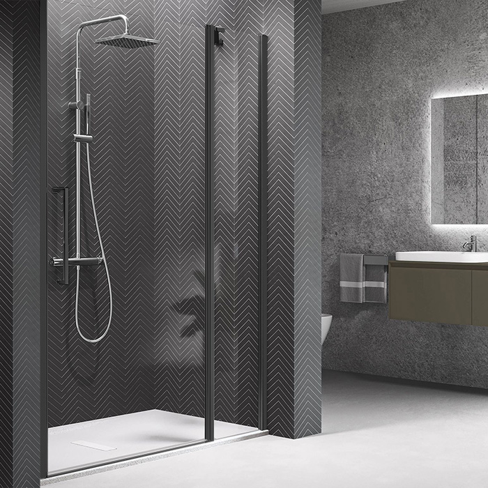 Душевая дверь Novellini Young 2P 117-121х200 см распашная с неподвижным сегментом черный Y22P117-1H