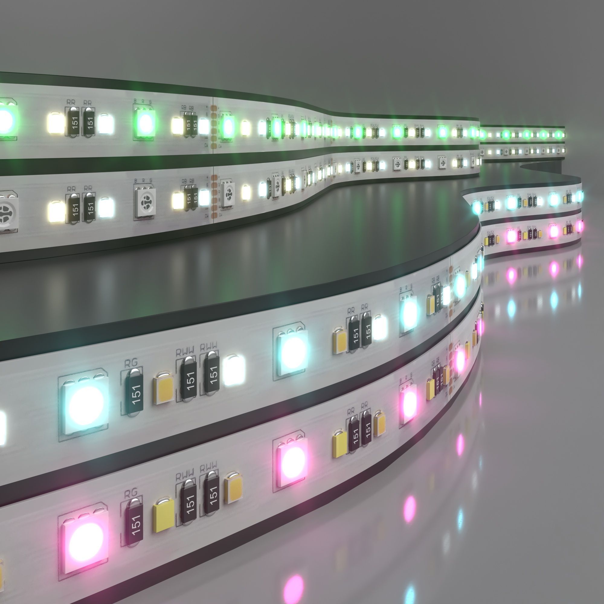 Светодиодная лента24 В 16 Вт/м 90 Led/м 5050+2835+2835 IP20, MIX RGB/теплый белый 3300K/холодный белый 6500K, 5 м Лента светодиодная 24V 16W 90Led 5050+2835+2835 IP20 MIX RGB/теплый белый/холодный белый, 5м